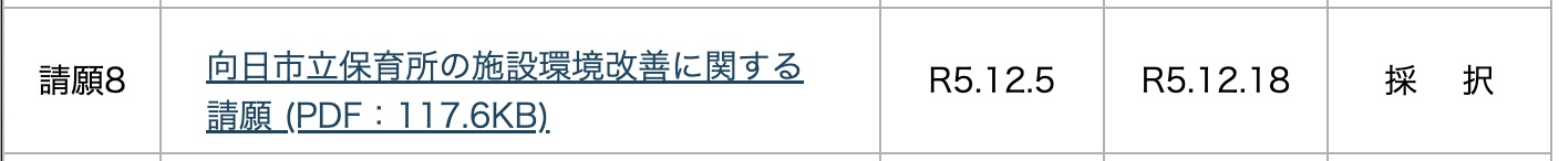 ＜R5/12月議会＞向日市立保育所の施設環境改善に関する請願は？